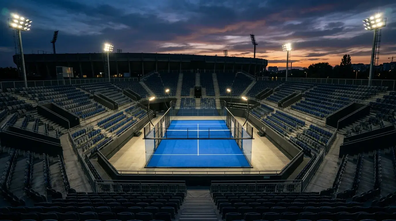 Trofeo y pista de pádel — circuito Premier Padel